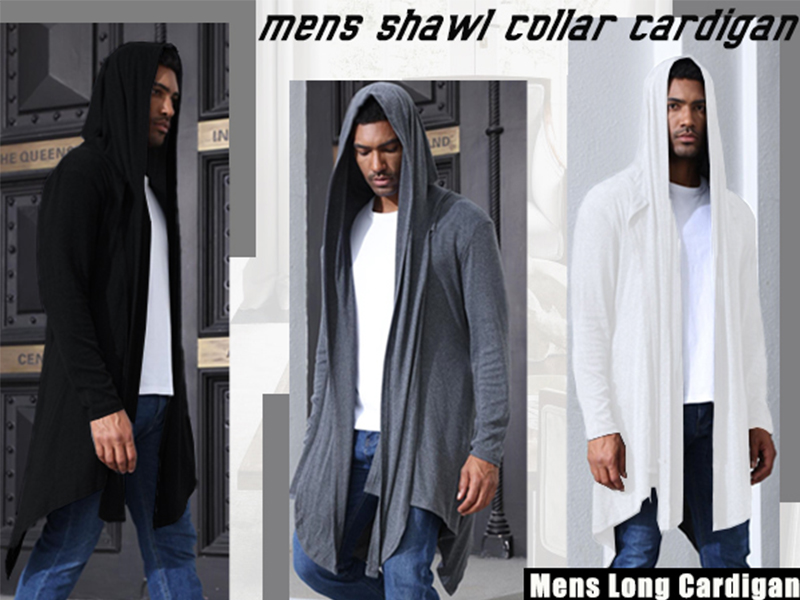 Long Hooded Cardigan Ruffle Shawl Collar Open Front Lightweight